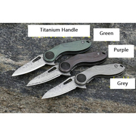 Damascus Blade Material Titanium Handle Big Eye Pattern Necklace Hunting Pocket Knife Tactical EDC Tool UD405377